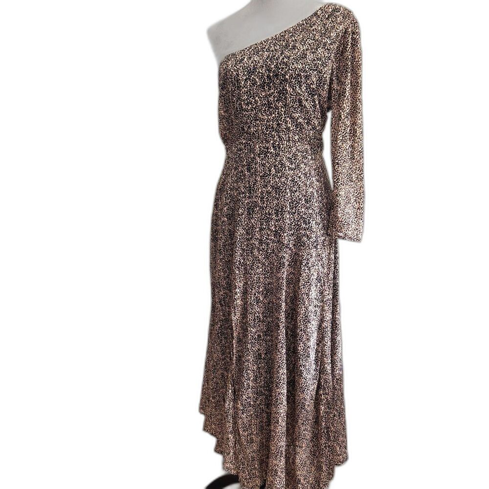 ASTR The Label One Shoulder Leopard Print Maxi Dress Brown Medium Flowy